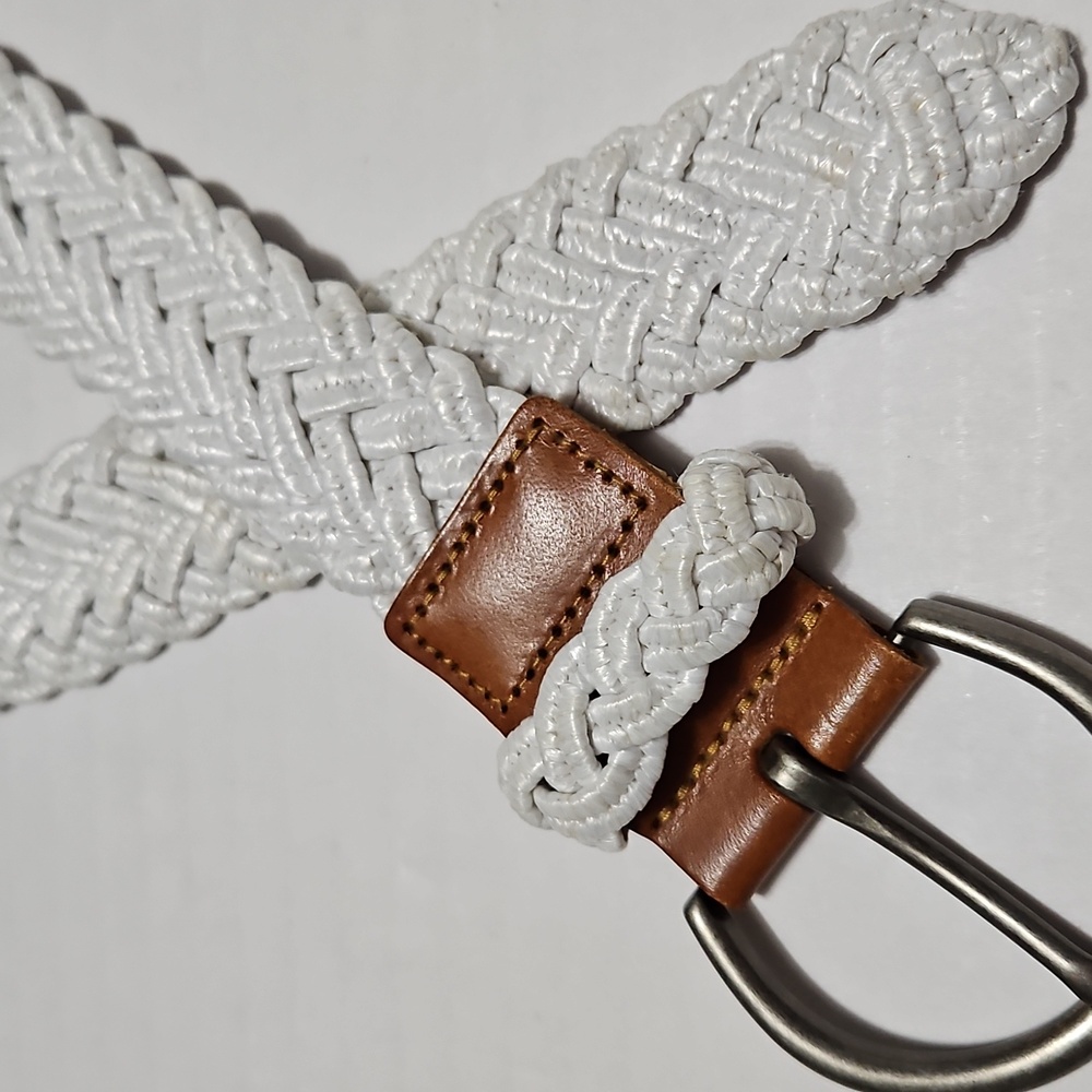 Braided White Adjustable Belt with Brown Accents Size M